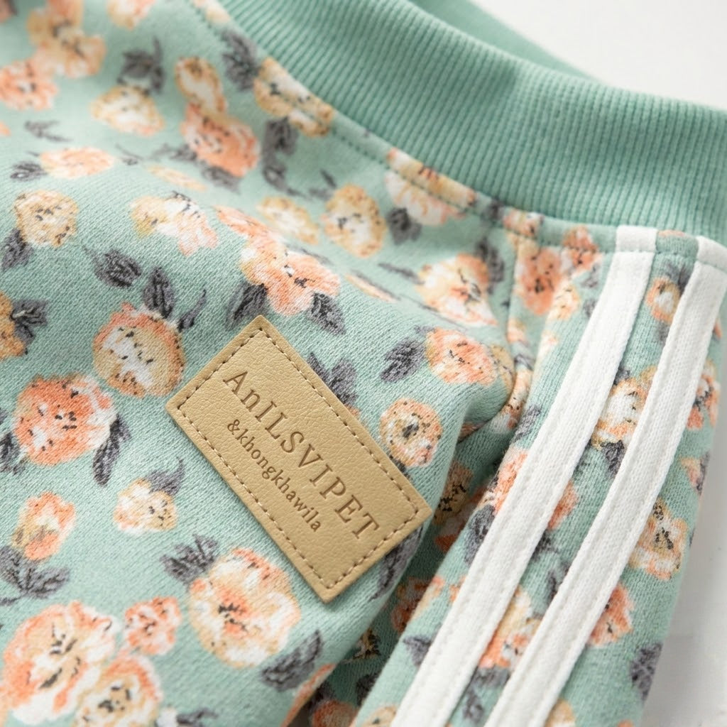 The Everyday Mint Floral Track Top - 100% Pure Cotton
